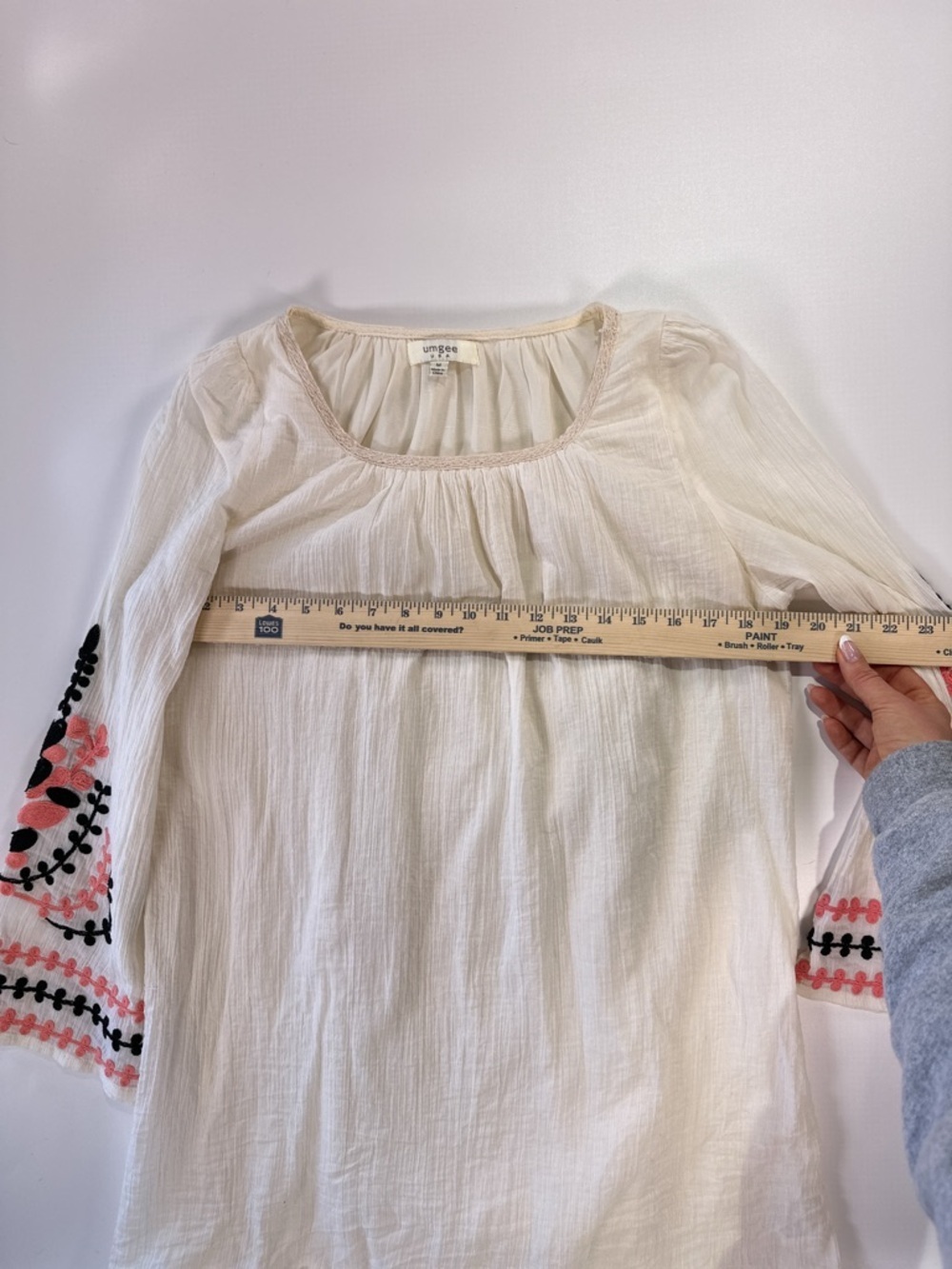 Umgee Women’s Embroidered Sleeve Peasant Blouse Cream Boho Size M - Picture 12 of 12